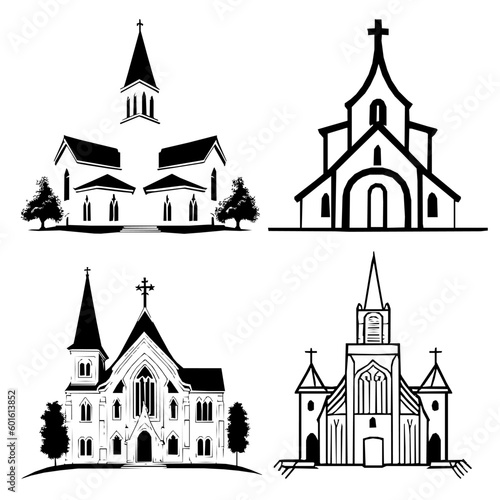 A set of vector icons. Logo of the Catholic Church