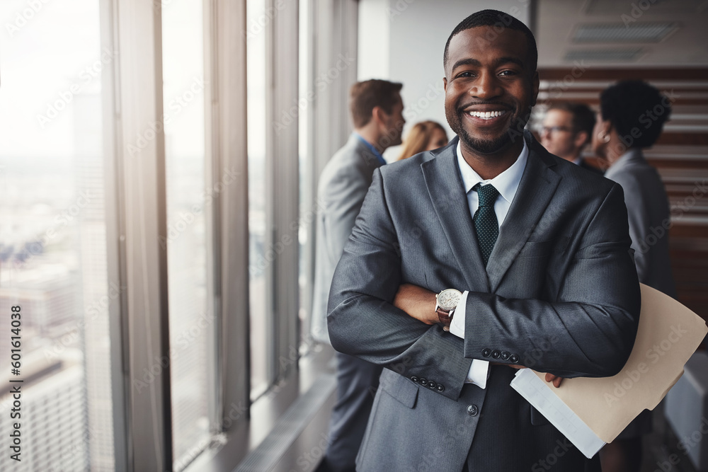 Professional black man in business, smile in portrait and leadership, corporate lawyer in meeting. Businessman in conference room, happy male person with collaboration in company and management Professional black man in business, smile in portrait and leadership, corporate lawyer in meeting. Businessman in conference room, happy male person with collaboration in company and management