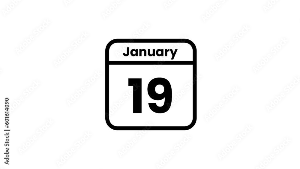 19 January calendar icon animation. Luma matte with transparent background 4K resolution 19 January calendar icon animation. Luma matte with transparent background 4K resolution