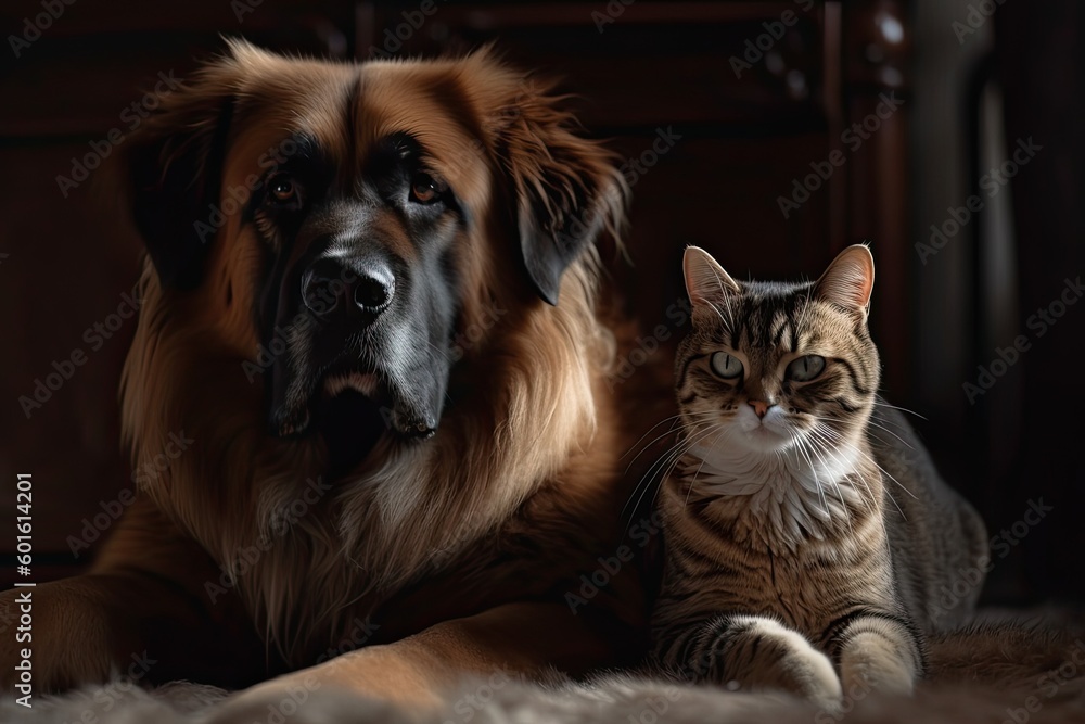 Obraz premium Cat and dog lying together