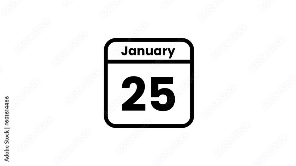 25 January calendar icon animation. Luma matte with transparent background 4K resolution 25 January calendar icon animation. Luma matte with transparent background 4K resolution