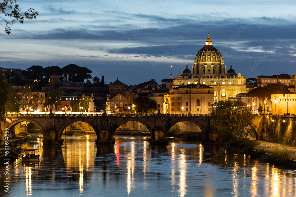 saint peter basilica city rome sunset tevere bridge