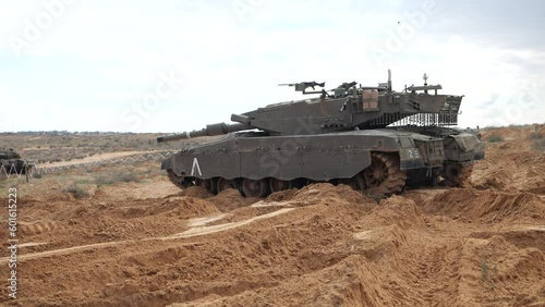 Modern tank on a battlefield, military ground forces photo