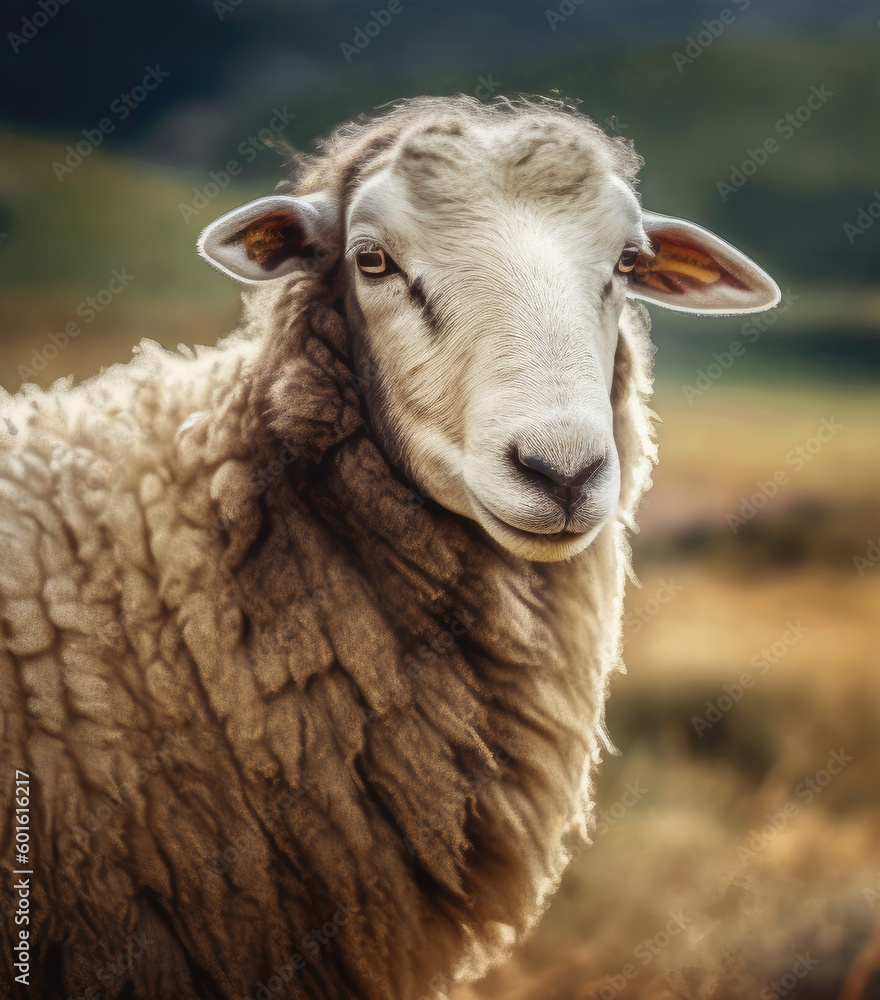 illustration sheep in nature, generative ai.