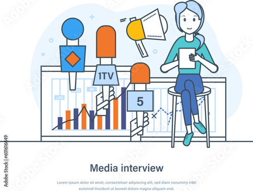 Media interview, breaking news, broadcasting, mass media announcement