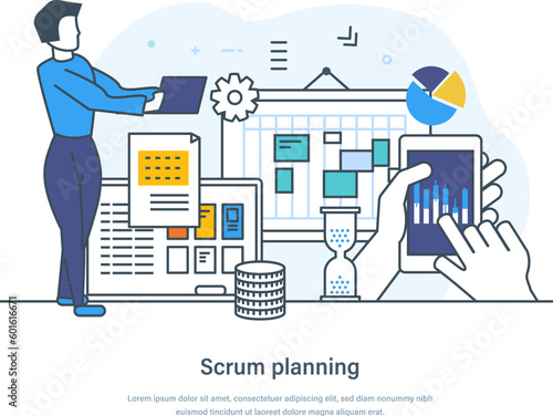 Scrum planning process agile development, task sprint teamwork methodology
