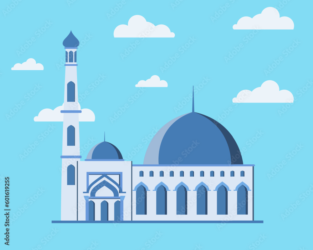 A flat design of a masjid or mosque for Islamic wallpaper, greeting card, background etc.