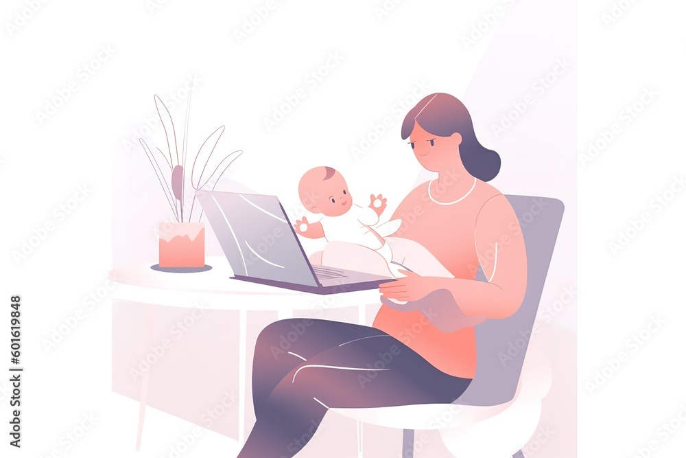 Mother and Child Bond. happy mothers day celebration .illustration. line drawing. Generative AI