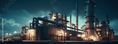A large industrial plant is in the dark. Generative ai
