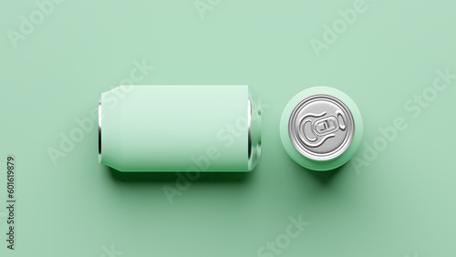 Green aluminum soda can mockup, Metal can of 3d realistic container for beer or energy drink, 3d rendering in a green background