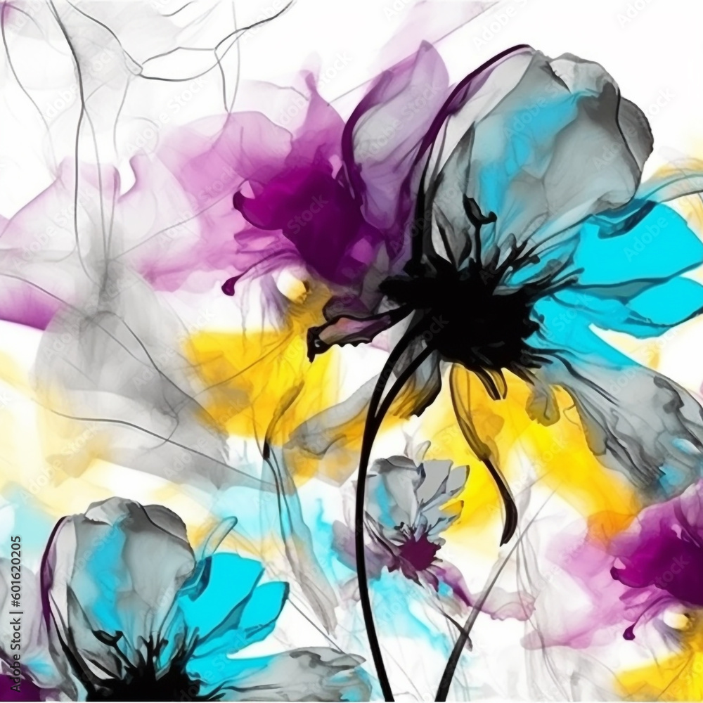 abstract art background with flowers, poster
