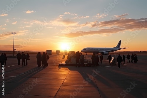 Busy Airport Terminal at Dusk - AI Generated