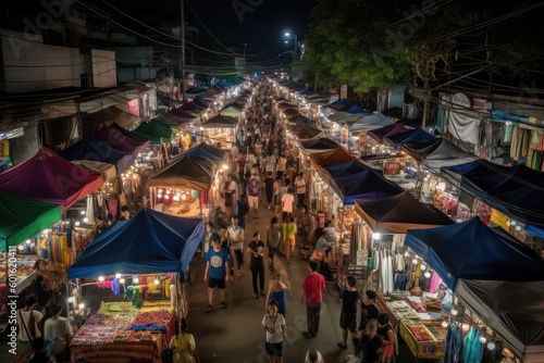 Purple Fairy Lights in Night Market - AI Generated