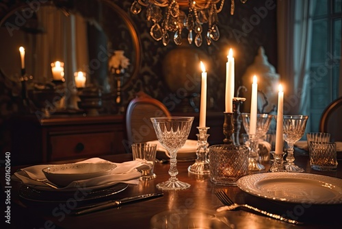 Romantic Candlelit Dining Room - AI Generated