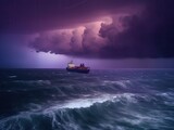 Purple Thunderstorm Over the Ocean - AI Generated