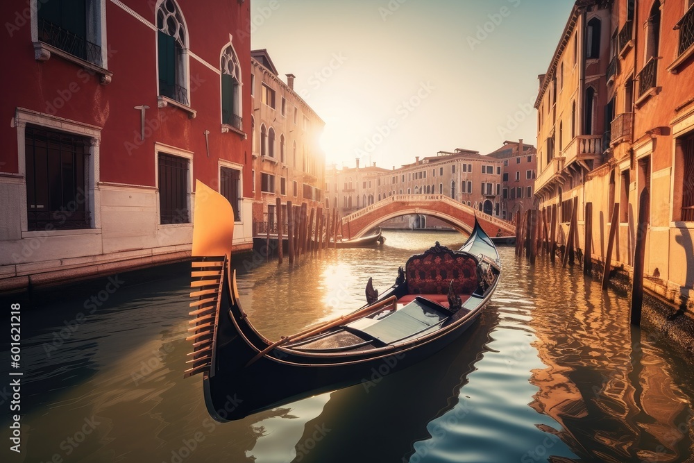 Traditional Gondola in Venice Canal - AI Generated