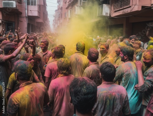 Vibrant Holi Festival Street Scene - AI Generated