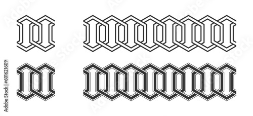 Interlocked Intertwined Hexagon Seamless Ornament Pattern Frame Border Vector Illustration