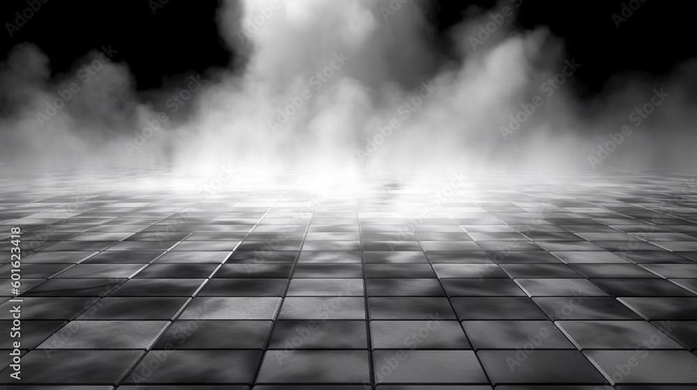 Tiled Concrete floor. Background of smoke on the Concrete floor. Concrete background for your design. 3d render.. Generative AI Tiled Concrete floor. Background of smoke on the Concrete floor. Concrete background for your design. 3d render.. Generative AI