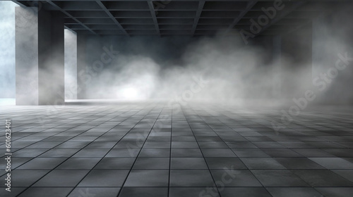 Tiled Concrete floor. Background of smoke on the Concrete floor. Concrete background for your design. 3d render.. Generative AI © Aura