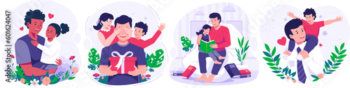 Illustration Set of Father's Day.  Father, Daughter, and Son. Vector illustration