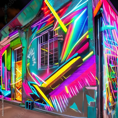 30 Neon Graffiti: A bold and edgy background featuring neon graffiti in vibrant colors that create a street art and urban vibe3, Generative AI