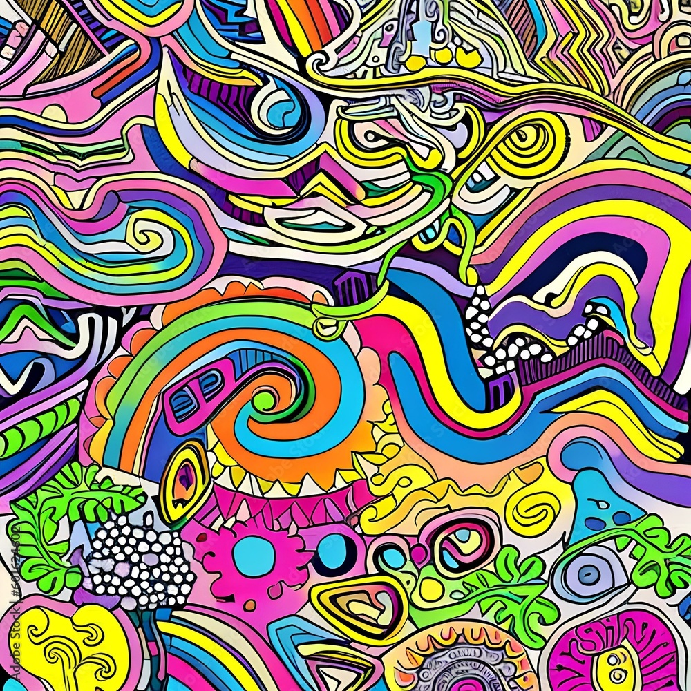 27 Hand-Drawn Doodles: A playful and whimsical background featuring hand-drawn doodles in various colors and shapes that create a fun and creative vibe3, Generative AI