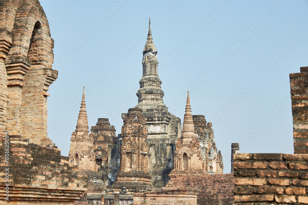 The elaborate Buddhist temple of Wat Mahathat in the historic city of Sukhothai, Thailand