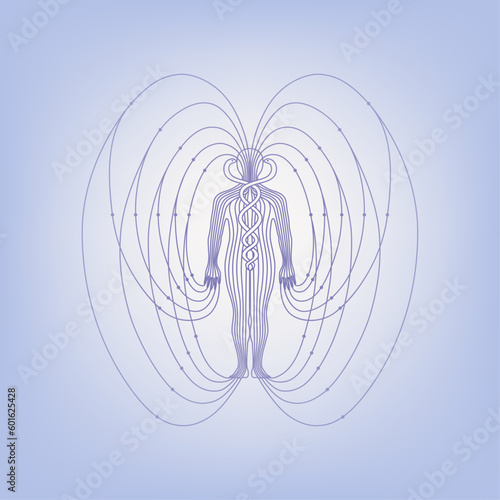 Illustration of human body magnetic energy field meridian violet