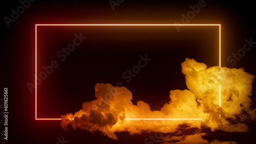 Futuristic Background Design. Cloud Formation with Orange and Yellow, Rectangle shaped Neon Frame. photo