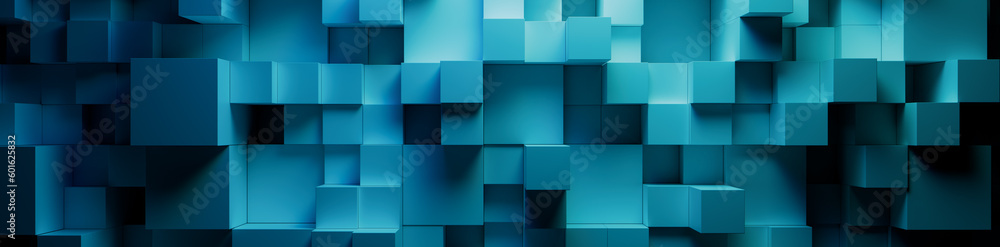 Blue and Turquoise, Multisized Cubes Perfectly Aligned to create a Contemporary Tech Background. 3D Render. Blue and Turquoise, Multisized Cubes Perfectly Aligned to create a Contemporary Tech Background. 3D Render.