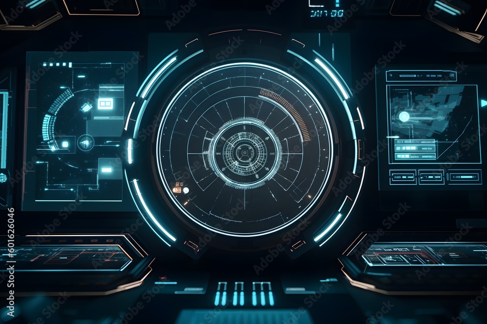 Obraz premium fantasy futuristic hologramic space-ship control panel, ai tools generated image