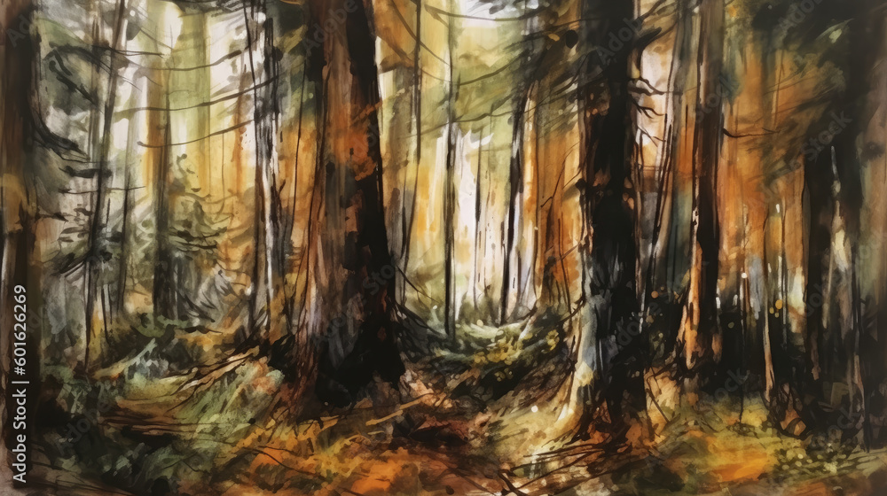 illustration spruce forest, generative ai. illustration spruce forest, generative ai.
