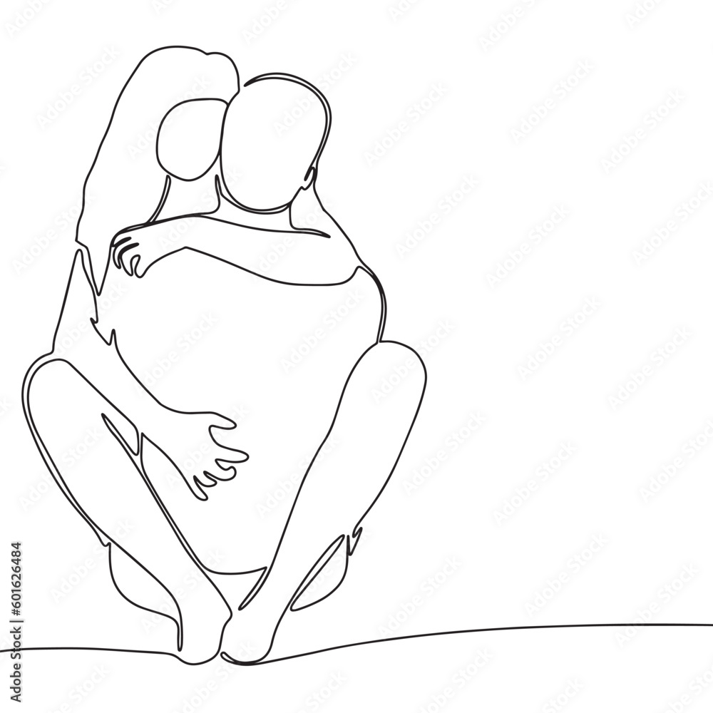 Silhouette of a couple of people. One line continuous passion woman and man. Line art hugging woman and man. Outline vector illustration. Silhouette of a couple of people. One line continuous passion woman and man. Line art hugging woman and man. Outline vector illustration.