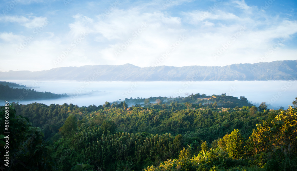 Zigzag river flows between summer valleys. Water Lake on summer day with blue sky and white clouds. Bangladesh Bandarban. River between hills. Zigzag river flows between summer valleys. Water Lake on summer day with blue sky and white clouds. Bangladesh Bandarban. River between hills.