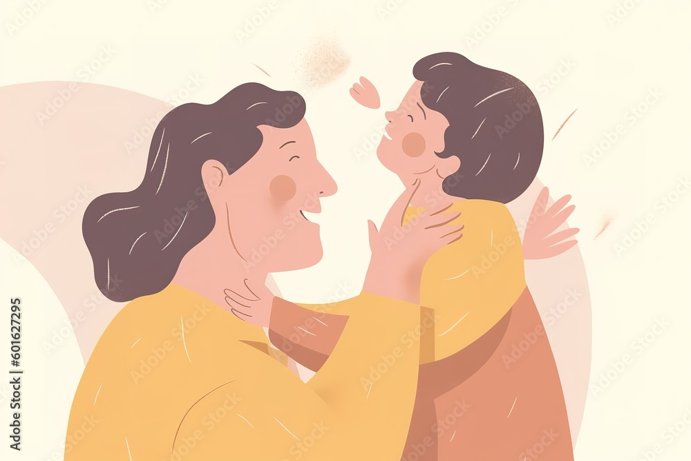 Mother and Child Bond. happy mothers day celebration .illustration. line drawing. Generative AI Mother and Child Bond. happy mothers day celebration .illustration. line drawing. Generative AI