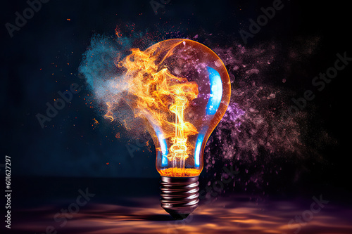 High-Speed Shot of Traditional Electric Bulb Exploding. created with Generative AI