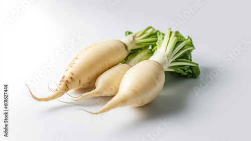 isolated white background photo of Daikon.  generative ai