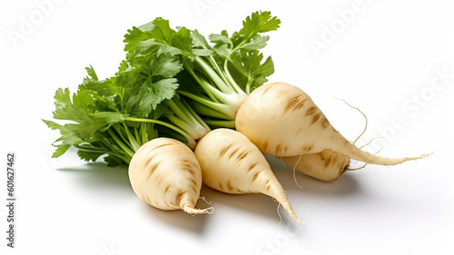 isolated white background photo of Daikon.  generative ai