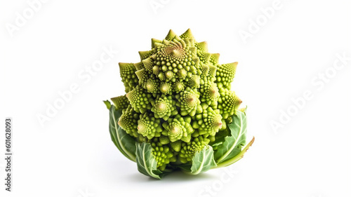 isolated white background photo of Romanesco broccoli. generative ai