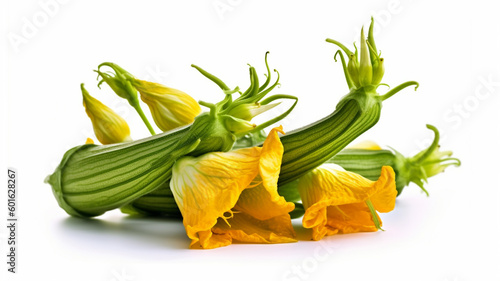 isolated white background photo of Zucchini flowers. generative ai