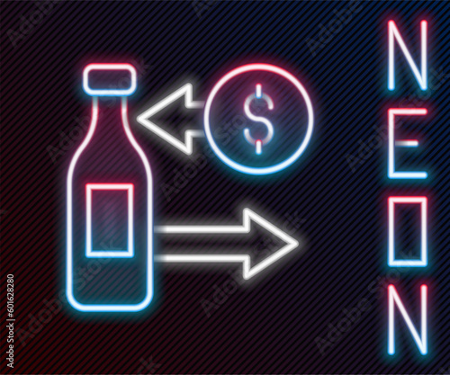 Glowing neon line Reception and sale of glass bottles icon isolated on black background. Colorful outline concept. Vector