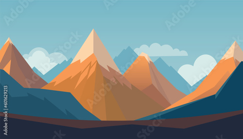 Flat minimalistic design. Panorama of a mountain landscape. Easy to change colors.