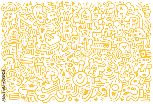 hand drawn doodle art,abstract monster doodle art