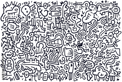hand drawn doodle art,abstract monster doodle art