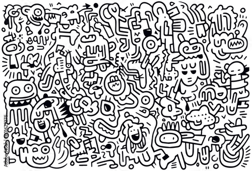 hand drawn doodle art abstract monster doodle art