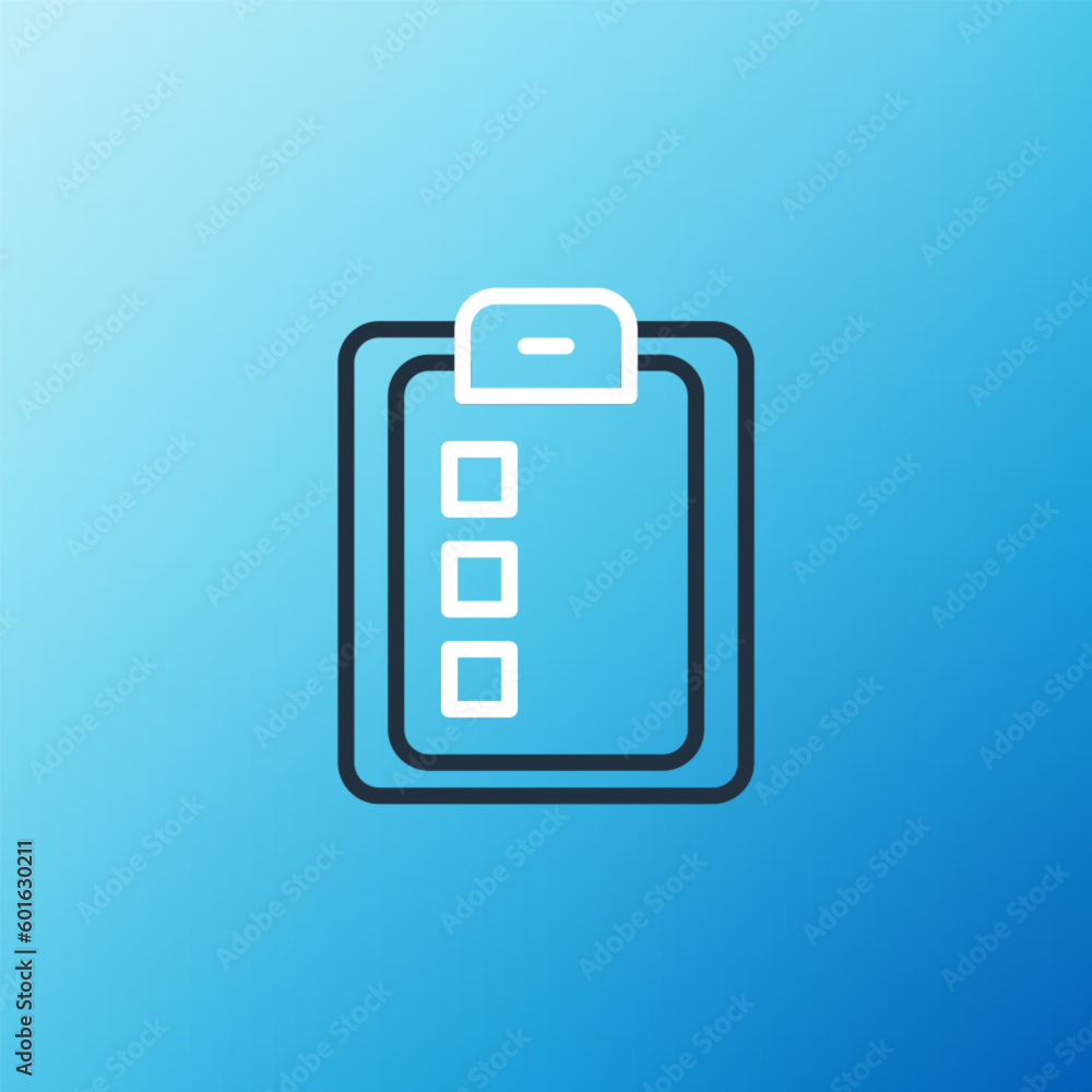 Line Online quiz, test, survey or checklist icon isolated on blue background. Exam list. E-education concept. Colorful outline concept. Vector Line Online quiz, test, survey or checklist icon isolated on blue background. Exam list. E-education concept. Colorful outline concept. Vector