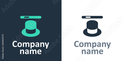 Logotype Magic hat and wand icon isolated on white background. Magic trick. Mystery entertainment concept. Logo design template element. Vector