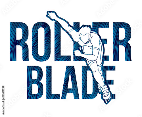 Roller blade Roller Skate Player with Text Font Design Extreme Sport Cartoon Graphic Vector