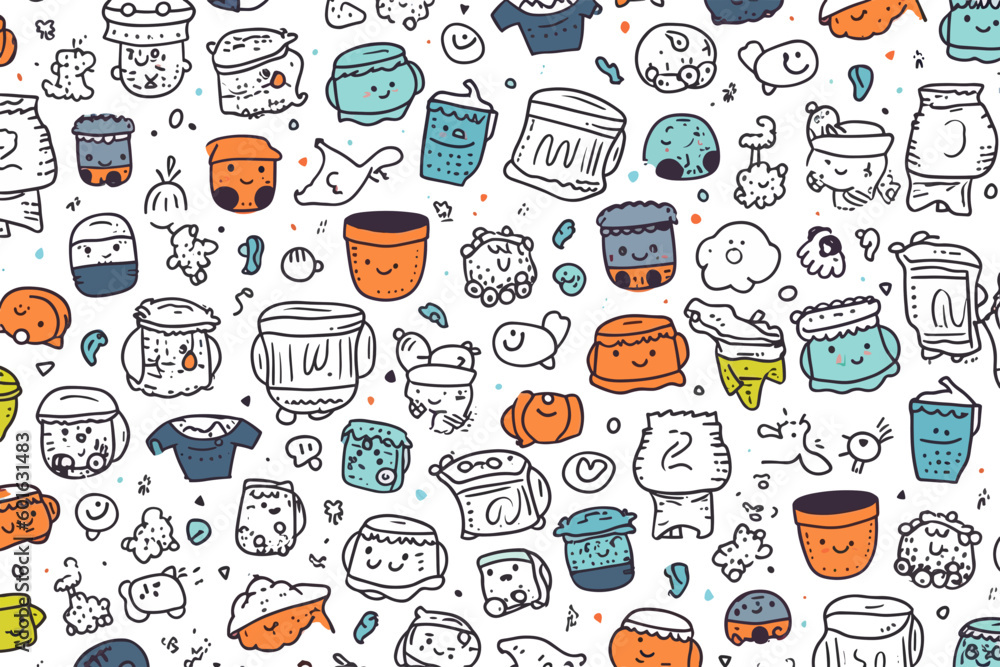Doodle inspired Cloth diaper, cartoon sticker, sketch, vector
